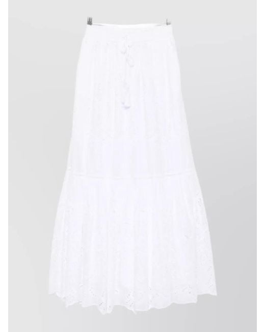 ERMANNO FIRENZE White Knee Length Midi Skirt Tassel Tiers