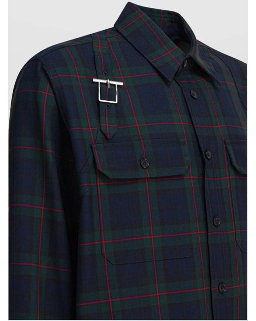 McQueen Blue Embroidered Tartan Shirt for men