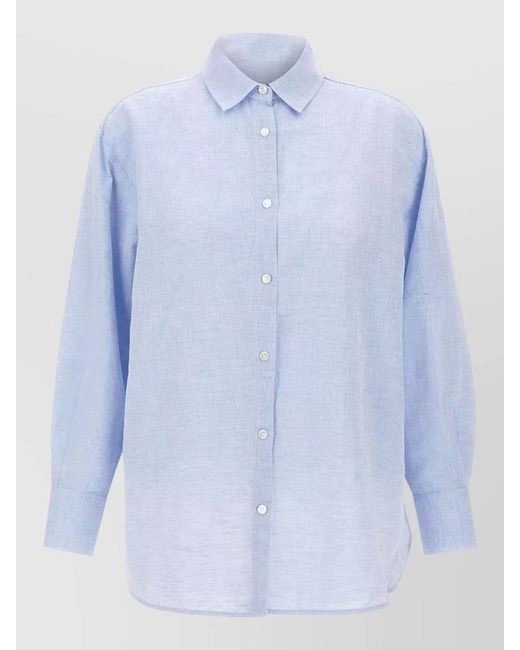 Woolrich Blue Linen Cotton Boyfriend Shirt Long Sleeves