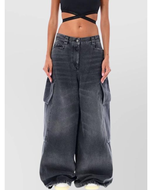 Palm Angels Blue Wide Denim Cargo Trousers Distressed Faded