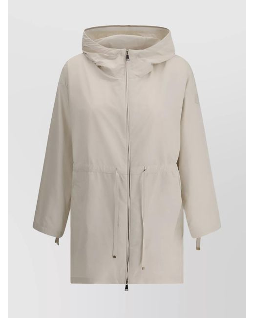 Moncler White Hooded Parka Technical Adjustable Drawstring