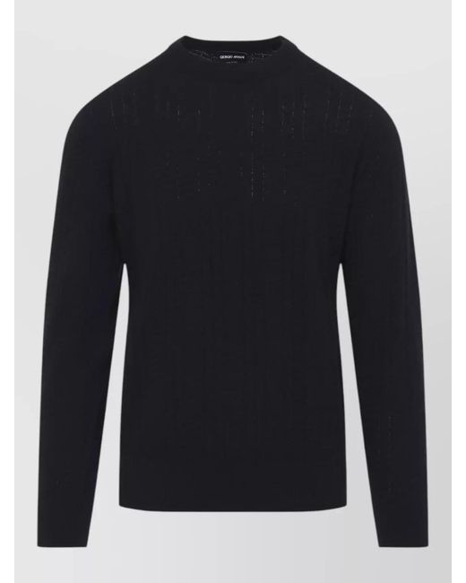 Giorgio Armani Blue Virgin Wool Textured Crew Neck Sweater for men