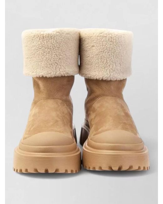 Hogan Natural Ankle Boots Chunky Sole Round Toe Design