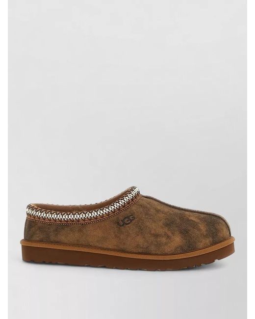 Ugg Brown Slippers Embroidered Trim Round Toe Rubber Sole for men