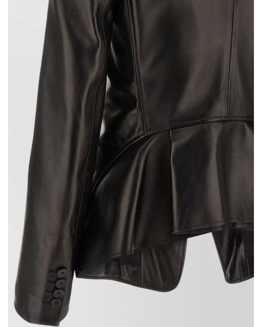 McQueen Black Nappa Blazer Tailored Peplum Buttoned Cuffs