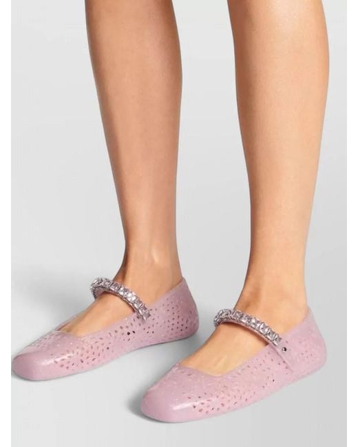 Jimmy Choo Pink Jelly Ballerina Shoes Round Toe Strap