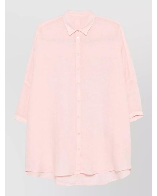 120% Lino Pink Linen Shirt Dress Three Quarter Sleeves