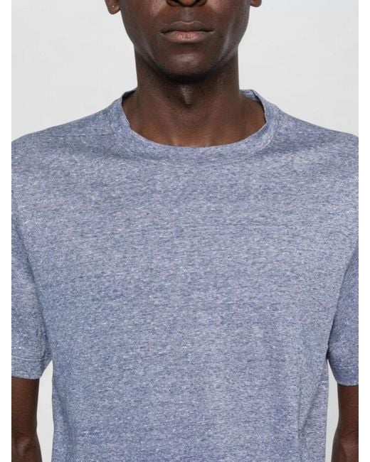 Brunello Cucinelli Blue Linen Blend Short-Sleeve Crew-Neck T-Shirt for men