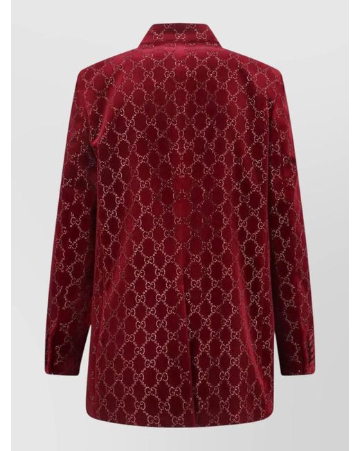 Gucci Double Breasted Blazer Embroidered Pattern Velvet