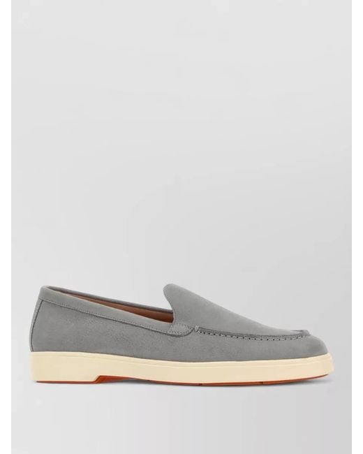 Santoni Gray Yalta Suede Loafers Round Toe Contrast Sole