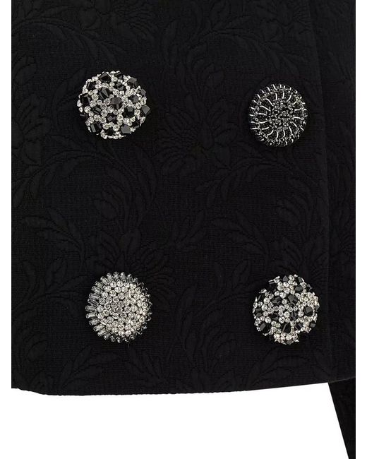 Dries Van Noten Black Cropped Coat Jewelled Buttons Floral Texture