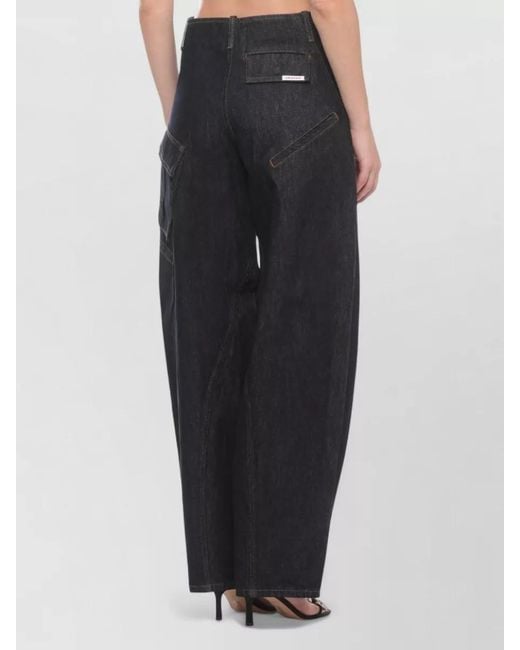 Self-Portrait Blue High Waist Wide Leg Cargo Denim Trousers