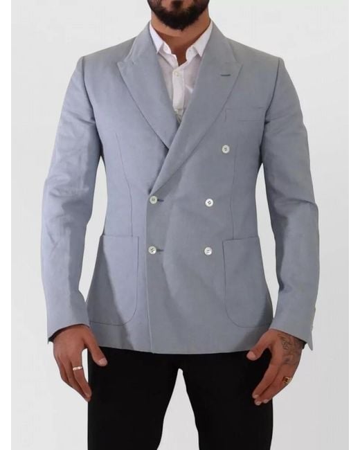 Dolce & Gabbana Gray Linen Slim-Fit Double-Breasted Blazer for men