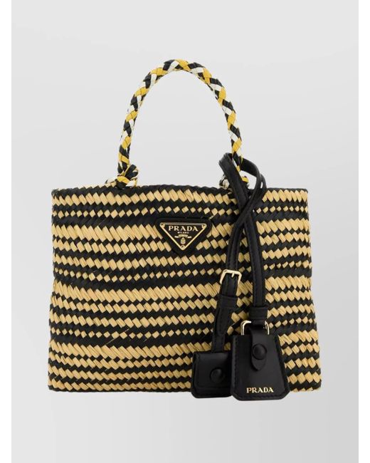 Prada Natural Two-Tone Woven Handbag Top Handles