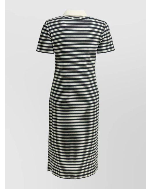 Ines De La Fressange Paris Gray Dress Polo Collar Short Sleeves Side Slit