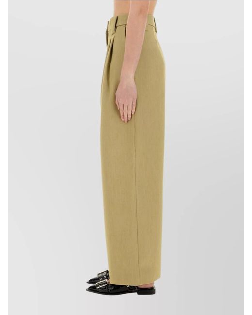 Ganni Natural Wool Mid-Rise Wide-Leg Trousers
