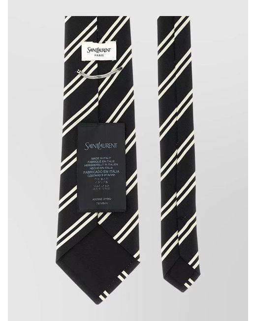 Saint Laurent White Silk Striped Tie for men