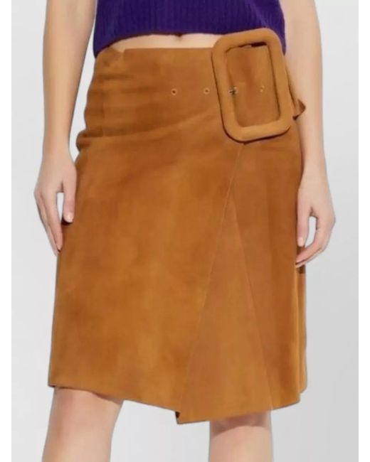 AMI Brown Belted Midi Skirt
