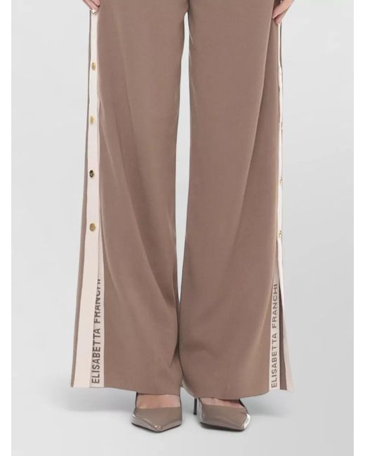 Elisabetta Franchi Brown Crewneck Viscose Sweater Ribbed Logo Collar