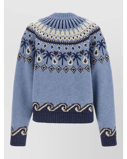 Alanui Blue Winter Knit Sweater Round Neck Style
