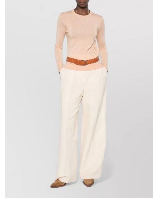 Chloé Natural Long Sleeve Silk Blend Knit Sweatshirt