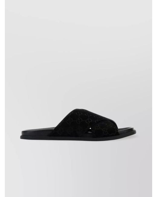 Gucci Black Suede Open Toe Slippers for men