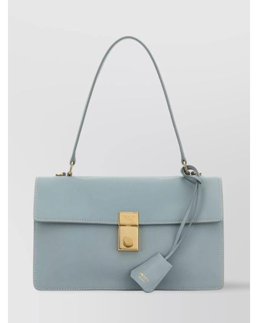 Prada Blue Leather Structured Handbag-Tone Hardware