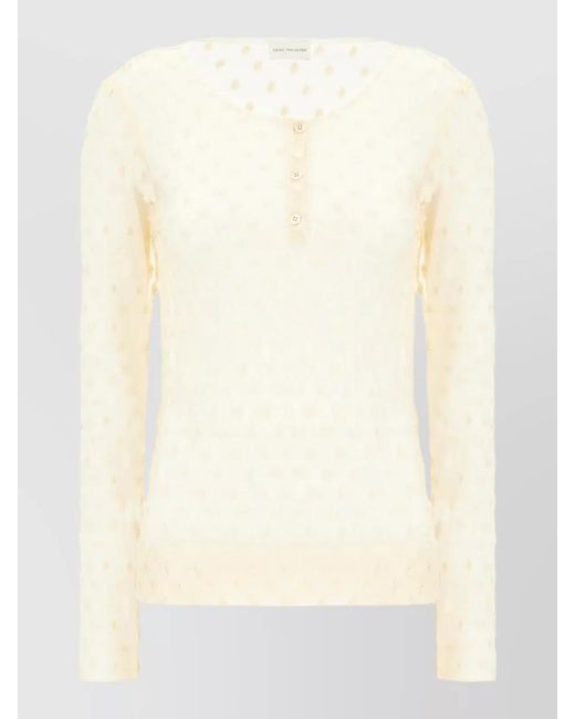 Dries Van Noten Natural Knit Top Long Sleeves Round Neck Buttons