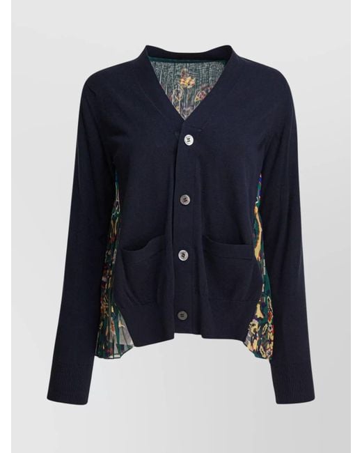 Sacai Blue Floral Print Cardigan