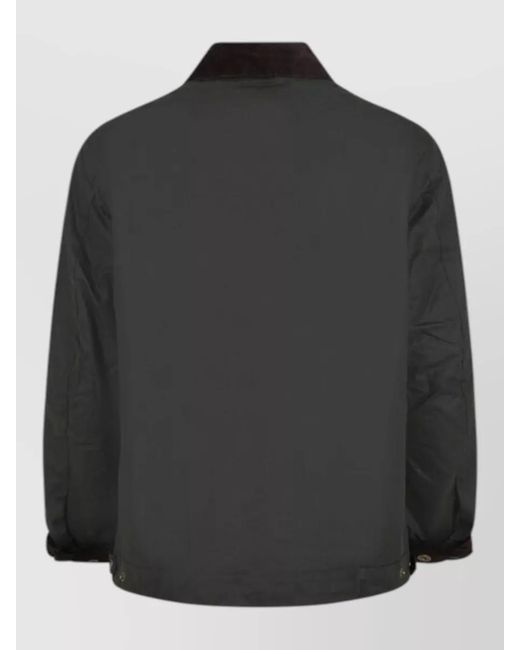 Barbour Black Jacket Ribbed Collar Embroidered Patches Pockets for men