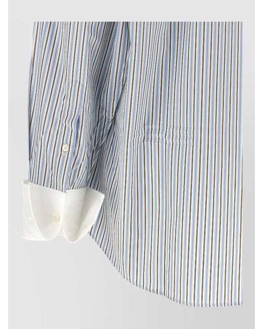 Prada Blue Relaxed Cotton Poplin Shirt Vertical Stripes
