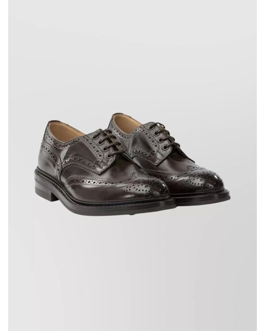 Tricker's Brown Brogue Lace-Up Derby Shoes With Round Toe for men