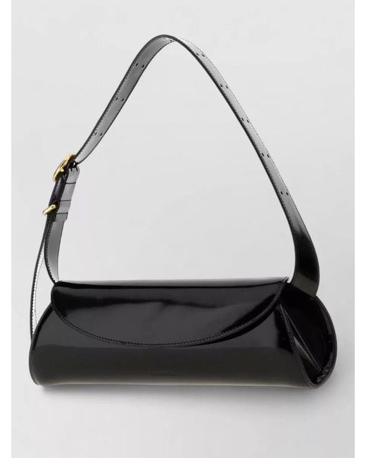 Jil Sander Black Leather Cannolo Small Shoulder Clutch Bag