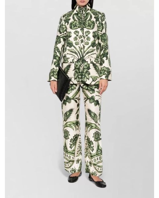 F.R.S For Restless Sleepers Green Silk Floral Print Long Sleeve Blouse