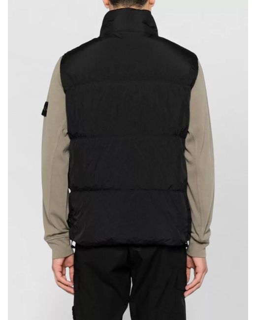 Stone Island Black High Neck Quilted Sleeveless Coat Vest for men