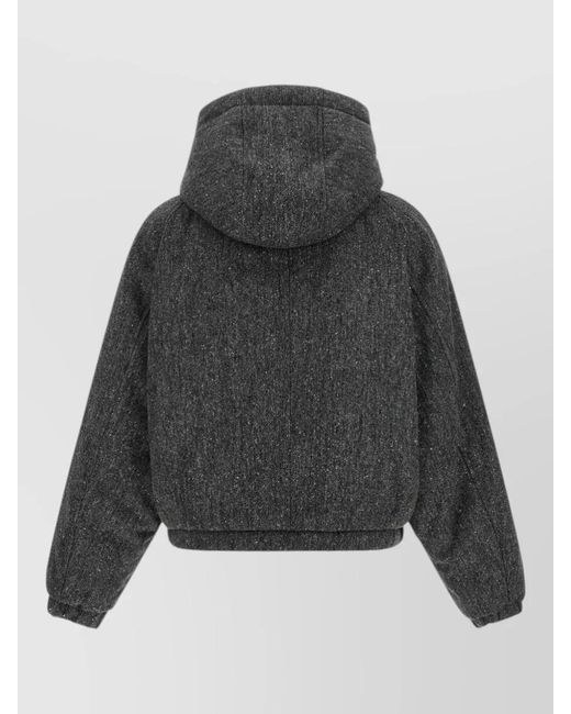 Brunello Cucinelli Black Hooded Silk Nylon Coat Elastic Cuffs Pockets