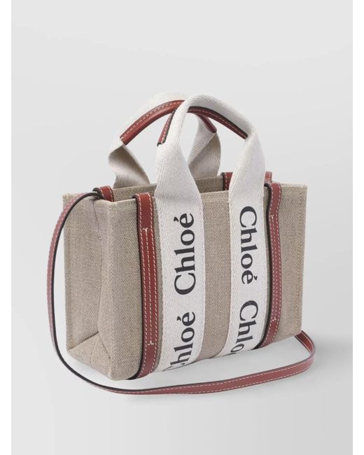 Chloé Natural Woody Small Linen Tote Bag