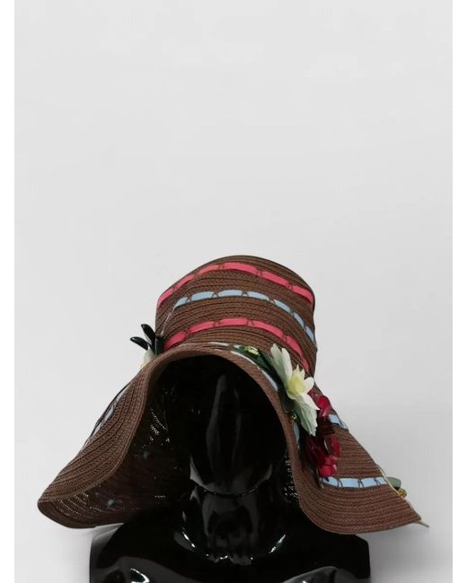 Dolce & Gabbana Brown Knitted Floral-Appliqué Sun Hat