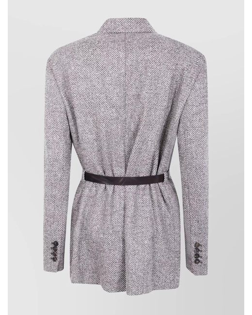 Brunello Cucinelli Gray Single Breasted Belted Jacket