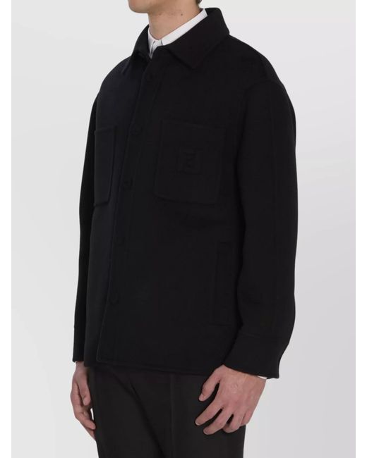 Fendi Black Wool Regular-Fit Overshirt for men