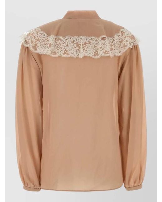 Chloé Natural Crepe Blouse Bow Tie Front Lace