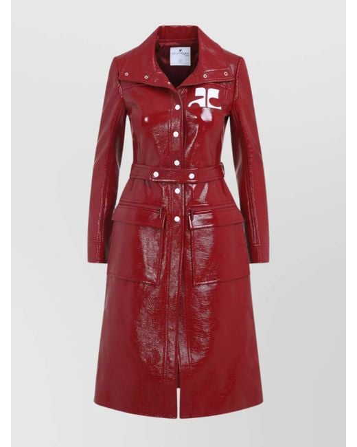 Courreges Red Tonal Belt Belted Trench Coat