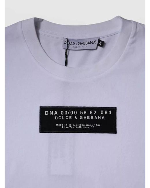 Dolce & Gabbana Blue Cotton Logo-Label Crew-Neck T-Shirt for men