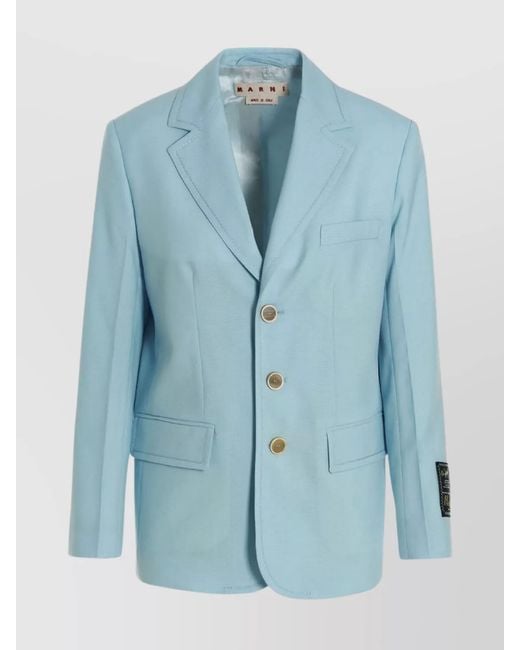 Marni Blue Virgin Wool Single-Breasted Blazer
