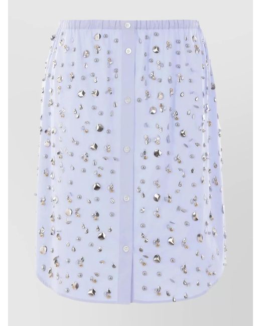 Dries Van Noten Blue Embellished Elastic Waistband Skirt With Button Detailing