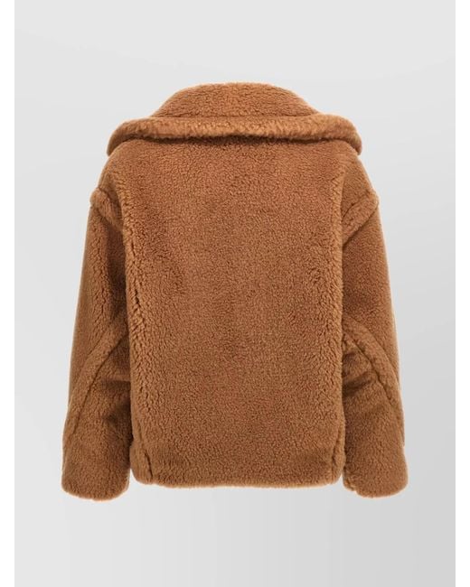Max Mara Brown Shearling Texture Jacket Belted Waist