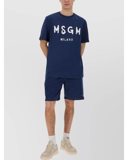 MSGM Blue Cotton Regular-Fit Deck Shorts for men
