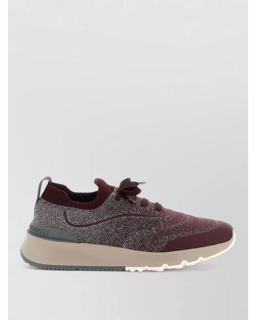 Brunello Cucinelli Brown Cotton Knit Slip-On Sneakers for men
