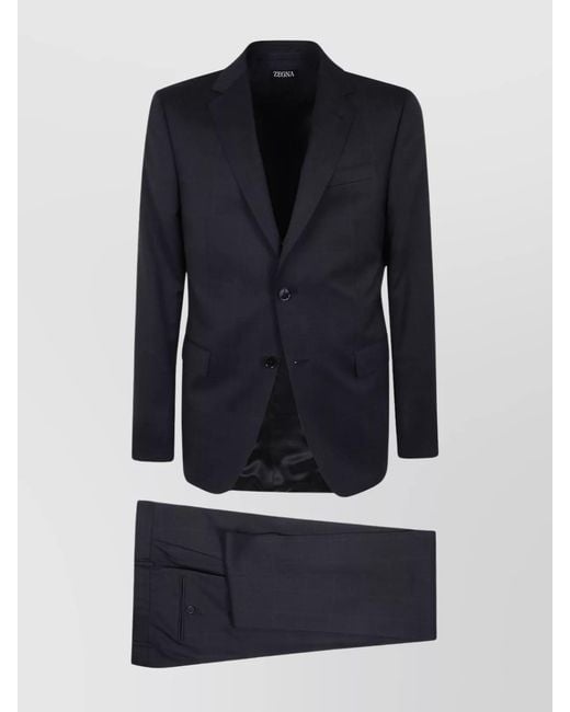 Zegna Blue Wool Single Breasted Suit for men