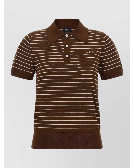 A.P.C. Brown Aline Knit Polo Shirt Pocket Stripe